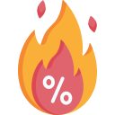 Icon representing a flame with a percentage discount