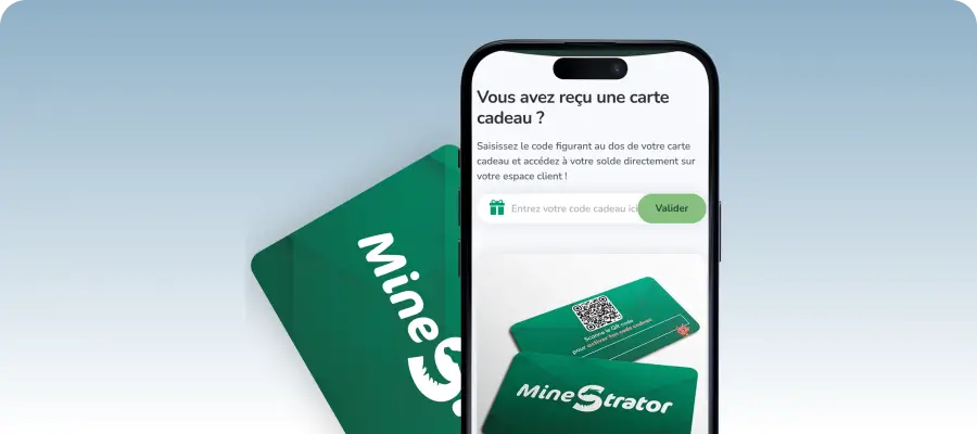 Image représentant les cartes cadeaux MineStrator virtuelle ou physique